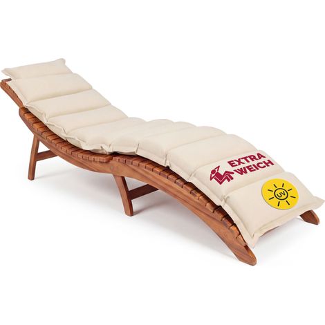 Coussin pour chaise longue rembourré 7 cm d'épaisseur oreiller inclus avec sangles Coussin pour bain de soleil Crème