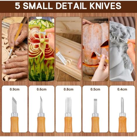 Kit de Sculpture sur Bois-17pcs, Kit D'outils de Sculpture sur Bois avec Étui en Cuir, Set de Couteaux de Sculpture sur Bois,DIY Kit de Couteaux pour Sculpter pour Débutants et Professionn (1/5)