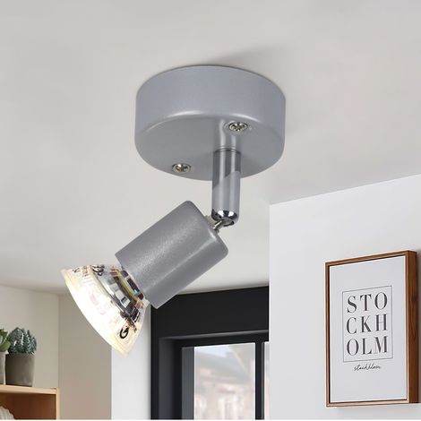GBLY Plafonnier LED Spot de plafond argenté orientable GU10 - Spots de plafond 1 ampoule Appliques murales Plafonnier de salle de bain Cuisine Couloir Chambre Ampoules incluses