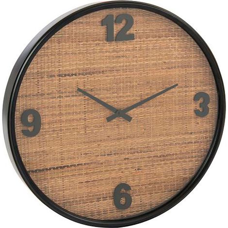 Horloge 60 cm en rotin et verre noir et marron