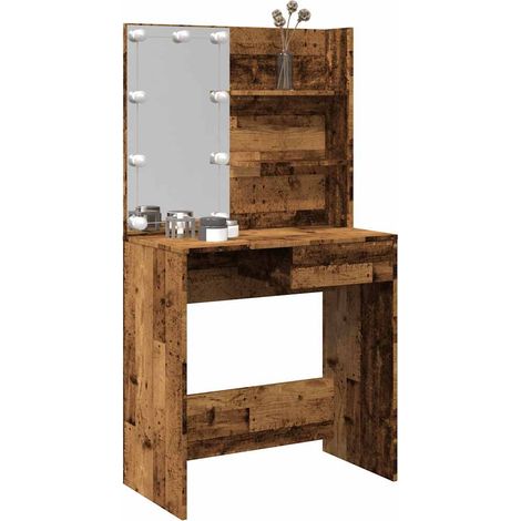 Schminktisch mit LED-Leuchten Altholz-Optik 74,5x40x141 cm