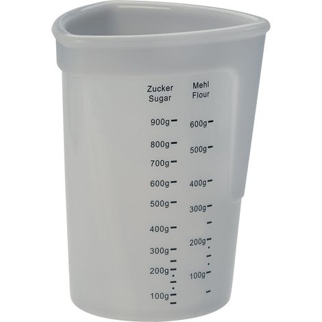 Gobelet doseur en silicone platine sans BPA 1 l, avec graduations pour liquides, farine et sucre, transparent, 12,5 x 12,5 x 17 cm (1/4)