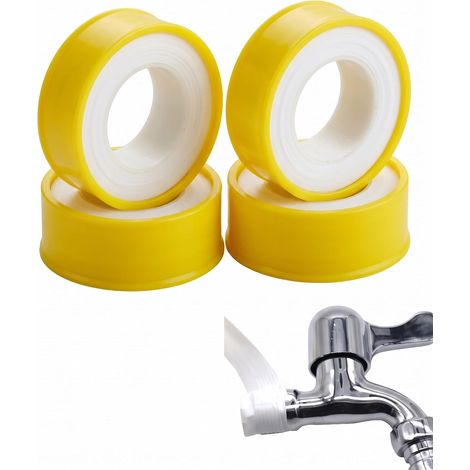 4 Pièces Ruban Jaune 15m x 15mm avec Boîtier – Ruban d'Étanchéité pour Plomberie, Chauffage, Tuyauterie et Usage Quotidien (1/5)