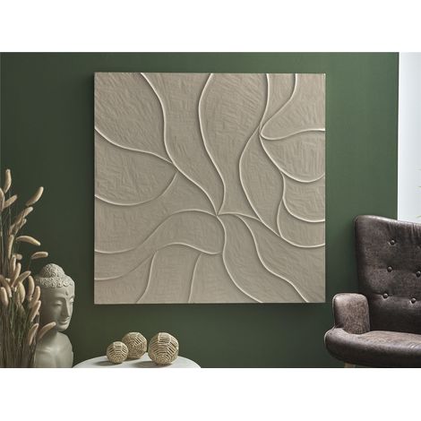 Taupe Holzplatte mit geprägten Wellenlinien 120 x 120 cm. 120 x 4 x 120 cm (1/3)