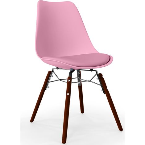 Sedia da Pranzo con Cuscino - Design Scandinavo e Gambe in Legno Scuro - Skögur Pastel pink (1/5)