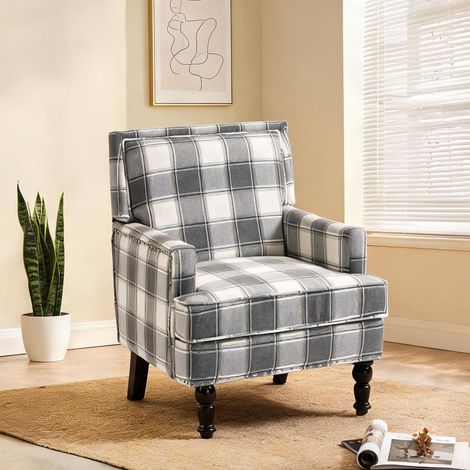 Fauteuil coloris blanc gris en coton lin 69 x 69 x 89 cm (1/5)