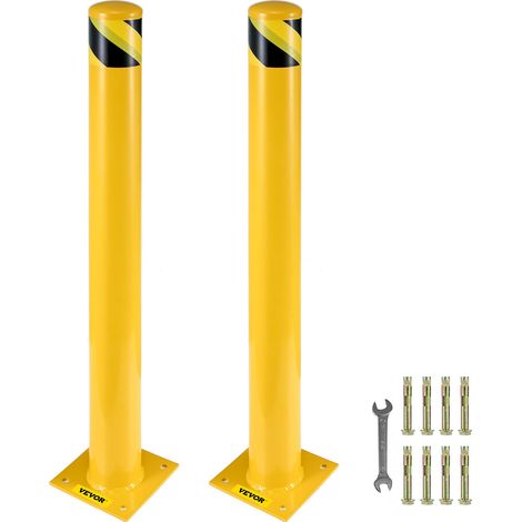 Bollard de Sécurité 107x14 cm 2PCs, Borne de Sécurité en Tuyau d'Acier, Revêtement en Poudre Jaune, Barrière de Sécurité avec 8 Boulons d'Ancrage pour Parking, Stationnement, Piétons, Écoles (1/5)