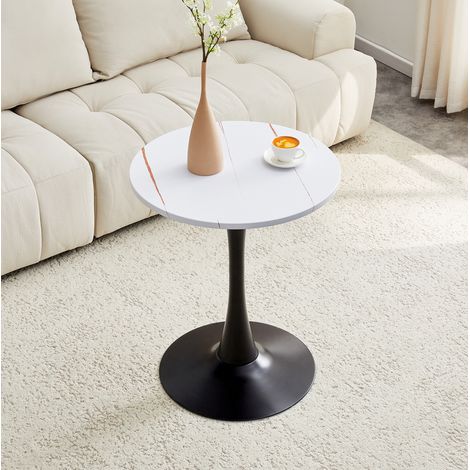 Tavolo rotondo 60x60x72 cm bianco e nero in MDF e metallo con piano termoformato e base stabile (1/5)