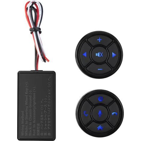 Telecomando wireless multifunzione per volante auto, con 2 pulsanti rotondi per lettore multimediale DVD e navigazione GPS (1/4)