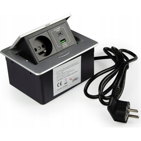 Prise encastrée pour meuble de cuisine, 2 x 230 V, 2 x USB, Modulbox, argent (1/5)