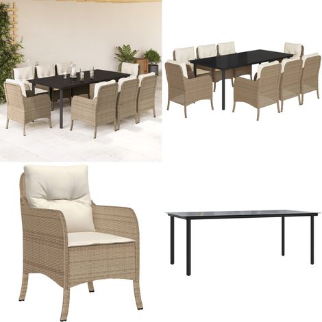 9-tlg. Garten-Essgruppe mit Kissen Beige Poly Rattan - Gartentisch - Gartenstuhl (1/5)
