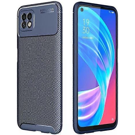Coque OPPO Reno4 Lite - TPU antichoc avec texture fibre de carbone - Bleu (1/2)