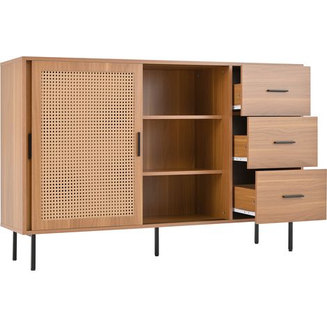 ELVMI Credenza con 2 Ante Scorrevoli, 3 Cassetti e 3 Ripiani Regolabili per Soggiorno, 140×37×91 cm (1/4)