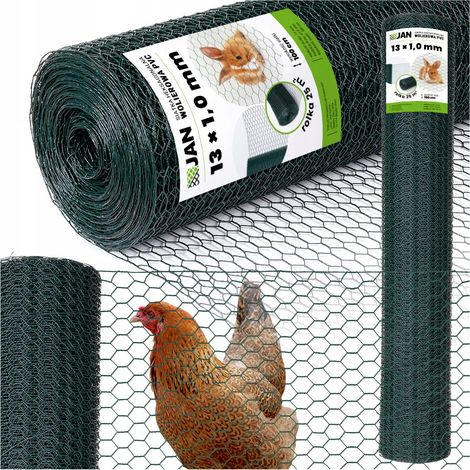 Grillage hexagonal pour volières à poules, maille 13 mm, 25 m², PVC OC.