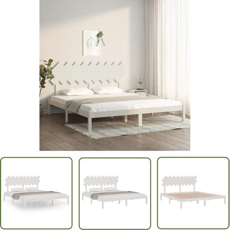 The Living Store Massivholzbett Weiß 180x200 cm - Holzbett - Doppelbett - Massives Kiefernholz - Weißes Bett - Bettgestell (1/5)