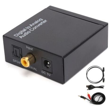 Adaptateur audio 3,5 mm Convertisseur coaxial optique numérique vers analogique RCA L R pour la commutation audio professionnelle à domicile (câble USB hôte, câble optique, câble audio) (1/5)