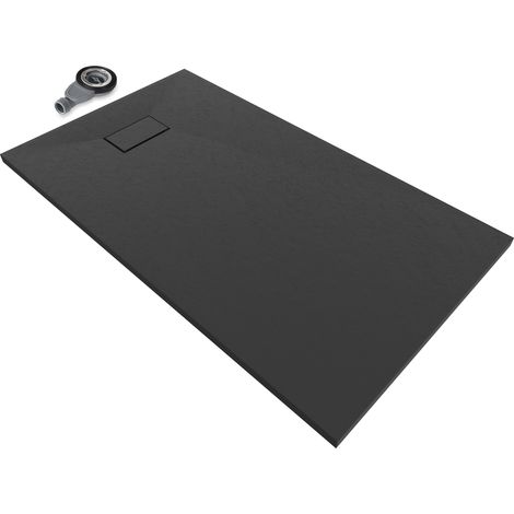 i-flair schwarze SMC Duschwanne – 26 mm flach inkl. Ablaufgarnitur mit Deckel 140x70 cm (1/5)