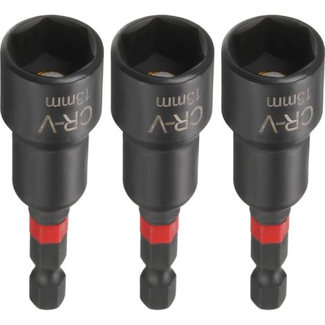 3pcs Magnétique Douille 13mm 1/4" Tige Hexagonale 3"(65mm) L Noir (1/5)