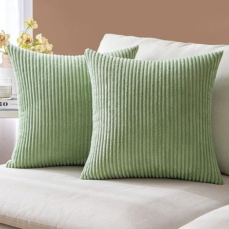 Lot de 2 Housse de Coussin en Velours Côtelé, 40x40cm Côtelé Canapé Taie d'oreiller, Côtelé Carrées Décoratives Douces pour Lit Salon Maison Chambre Canapé Jardin Décoratio (Vert Pistache) (1/5)