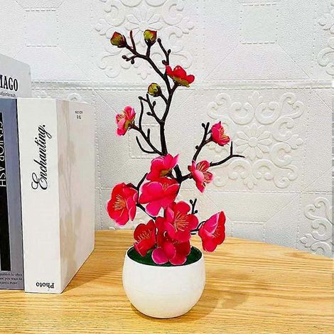Plante artificielle en pot, fleur de prunier en plastiquerose rouge (1/5)