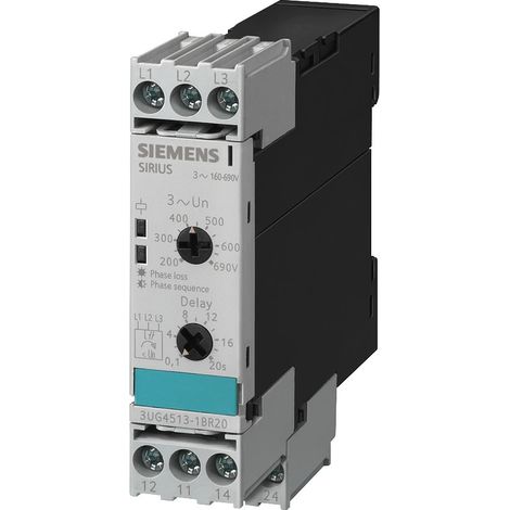 Siemens Relé de vigilancia analógico, Fallo de fase y secuencia Asimetría 20% fija, 3UG45131BR20