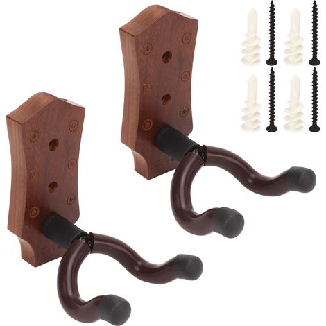 Lot de 2 supports muraux pour guitare en noyer noir élégant, accroche mural pour mandoline, guitare, banjo et ukulélé (1/5)