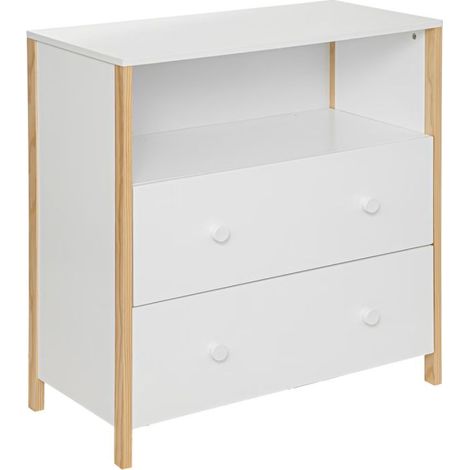 Commode 2 Tiroirs & 1 Niche Kima 85cm Blanc (1/3)