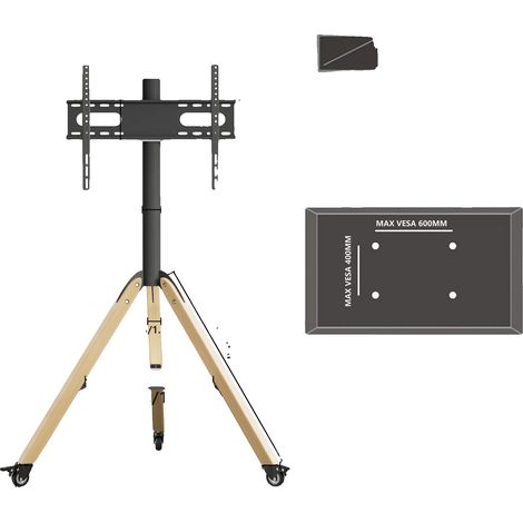 Soporte para TV, altura regulable, compatible con televisores de 40" a 75", ruedas con correa negra. (1/2)