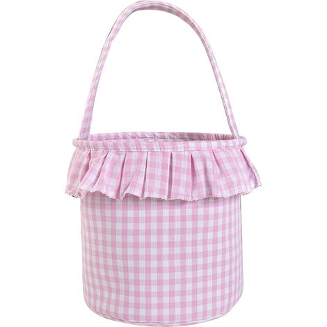 KOWOLL Panier de Pâques, jolis paniers de Pâques pour la décoration de fête d'enfants, panier de pique-nique en tissu vichy avec poignées pour la chasse aux œufs, le rangement des bonbons et les cadea (1/5)