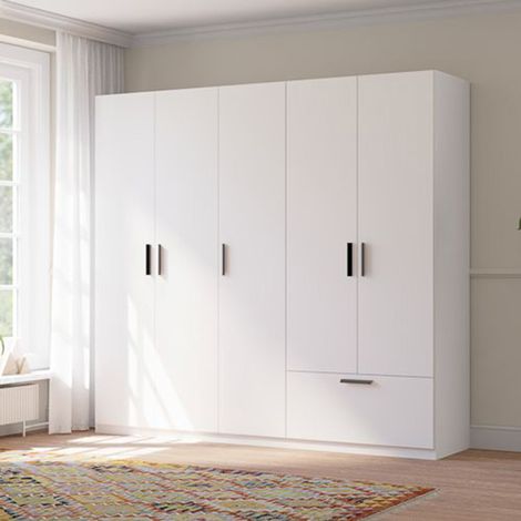 Guardarropa Grande Liba, Armario Dormitorio 3 Estantes, Perchero, un Cajón, 225x210h cm Blanco (1/5)