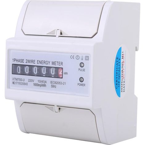 Medidor de energía, LCD de 5+1 dígitos, 4 polos, 220 V, 10(40) A, carril DIN de 35 mm, para interiores (1/5)