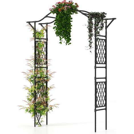 Arco de jardín enrejado 170 x 39 x 210 cm soporte para plantas trepadoras diseño elegante en metal negro 200010190
