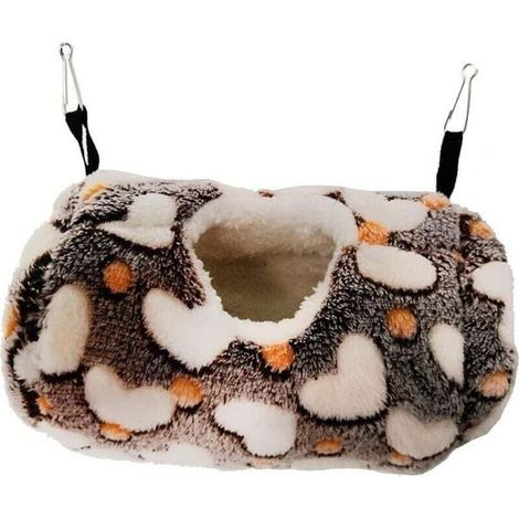 Hamac pour petits animaux avec un sac de couchage chaud en coton, adapté aux souris, hamsters, gerbilles, écureuils et cobayes (marron). (1/4)