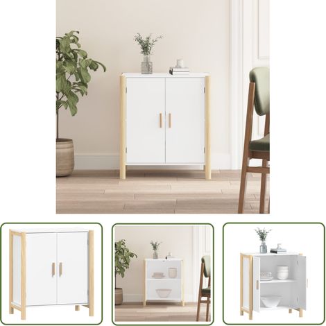 The Living Store Buffet Blanc 62x38x70 cm Bois d'ingénierie - Buffet Blanc - Meuble Rangement - Armoire Cuisine - Commode - Mobilier Salon (1/5)