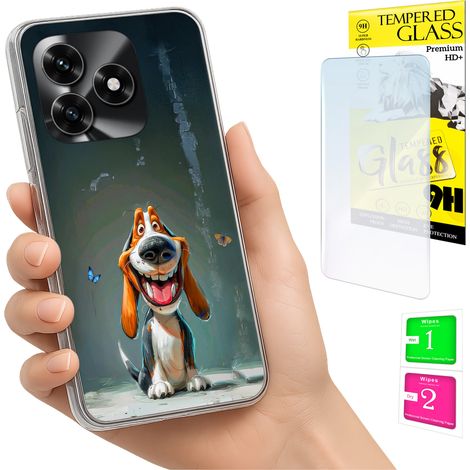 Schutzhülle für Honor X5C Plus / X5C 4G: Foto-Rückseite mit Hundemotiv + 9H-Glas