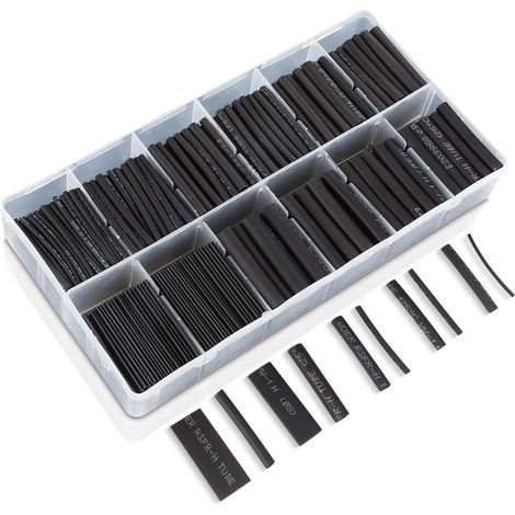 Gaine Thermorétractable - Rapport 2:1 - 532 Pièces - Diamètres 1 à 10 mm - Noir - Kit Complet (1/5)