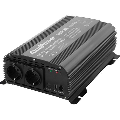 Convertisseur Pur Sinus Alcapower 1000W 24V 230V - Protection Surtension Court-Circuit Surchauffe - Onduleur DC AC Haute Performance Fiable Sécurisé