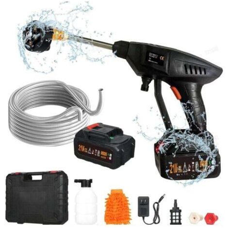 Akkubetriebener Hochdruckreiniger, max. 870 PSI, kabelloser tragbarer Hochdruckreiniger mit Zubehör, 6-in-1-Multifunktionsdüse, ideal für Autos, Haus und Garten
