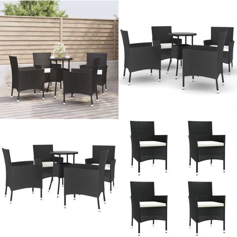 5-tlg. Garten-Bistro-Set mit Kissen Schwarz Poly Rattan - Gartensitzgruppe - Outdoor Möbel - Bistrotisch - Gartenstuhl - Rattan Gartenmöbel - Home & Living