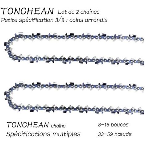 BUNTHAUS Guide et chaîne pour tronçonneuse,Lot de 2 chaînes de tronçonneuse Faible Rebond 3/8\"LP 52 maillons pour tronçonneuse (14pouces)Lame à 26 sections——Coins arrondis