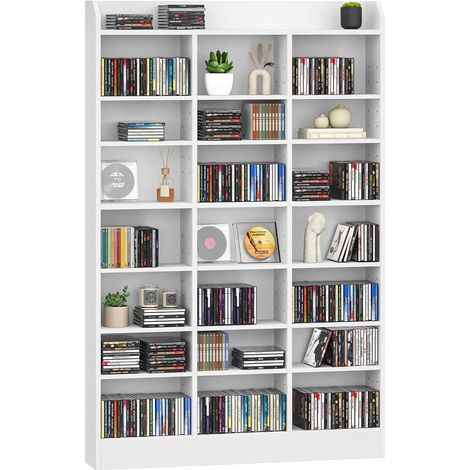 Porta CD DVD a Colonna, per 747 CD, 15 Ripiani Regolabili, Supporto di Archiviazione, Mobile Libreria Alto Salvaspazio per Soggiorno, Studio, Bianco (1/5)