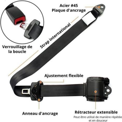 Ceinture de sécurité de voiture, réglable universel 3 points Ceinture de sécurité de voiture, Seat automatique télescopique pour voiture Ceinture de voitures Accessoires Voyage Véhicule,(45CM)