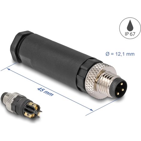 Delock M8 Conector codificado A de 3 pines macho para montaje con conexiÃ³n por tornillo
