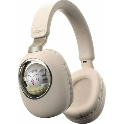 Casque sans fil Bluetooth lumineux LED B4 pour enfants, motif chat mignon, son stéréo grave lumineux, couleur beige (1/5)