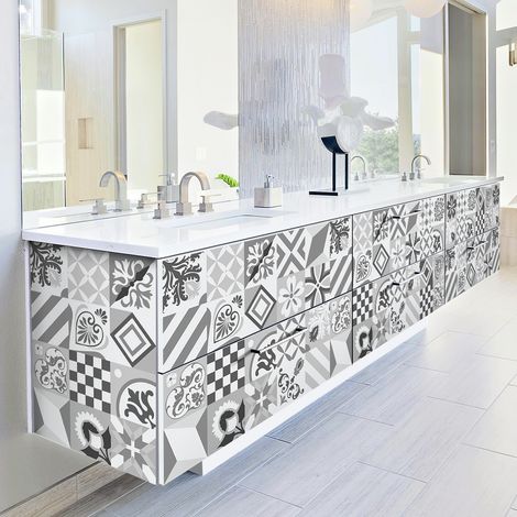 Sticker Mural Carrelage adhésif Cuisine Salle de Bain - 60 STICKERS CARREAUX DE CIMENT MEUBLE CAMPOS - 60stickers10x10cm (1/5)