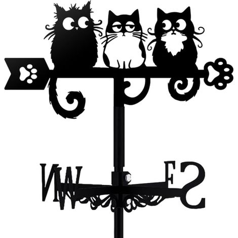 Girouette en métal noir pour chat, indicateur de direction du vent en fer pour jardin, ferme, poulailler, abri de jardin, outil de mesure du vent extérieur (trois chats de (1/5)
