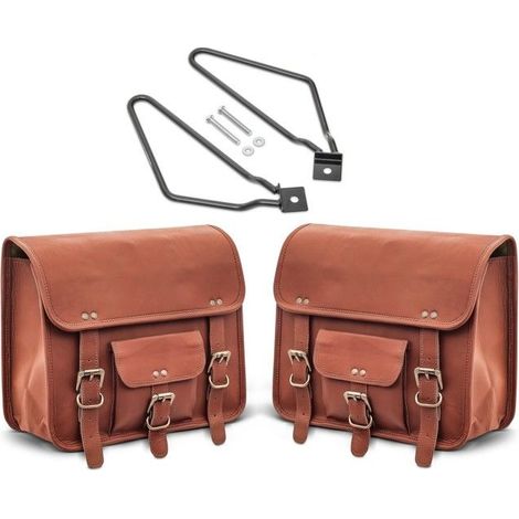Set 2x Sacoche cavalière moto + support lateral SV1 marron