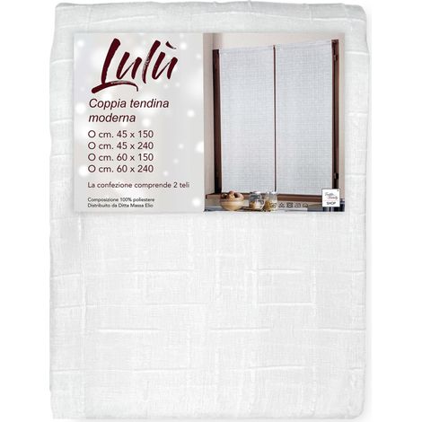 Coppia Tendina Moderna Lulù Bianco - Tessuto Ricamato Geometrico, Semitrasparente, Facile Montaggio, 2 Teli COPPIA (2 TELI) CM. 45x150