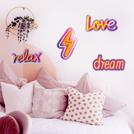 Sticker décoratif, lot néons, citations, éclair, love, relax, dream, 68 cm X 48 cm (1/5)