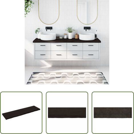 Bois de chêne - Comptoir de salle de bain marron foncé bois massif traité (1/5)
